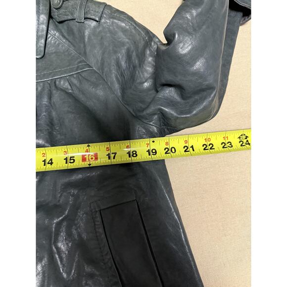 Banana Republic Genuine Leather Jacket Womens Medium Gray Epaulet Belted Cuffs - Picture 13 of 16